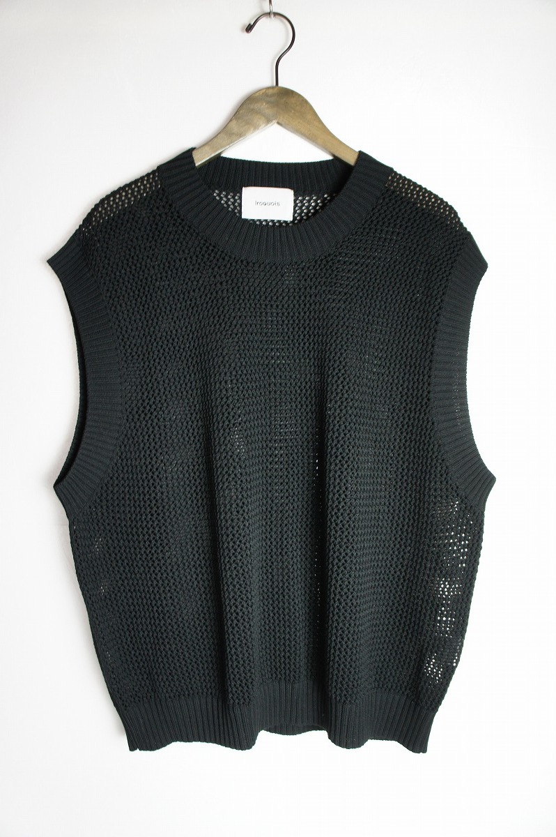 美品23SS IROQUOISイロコイ MESH MOLDED KNIT VS ニット ベスト プルオーバー 277109 ブラック黒824N■K2