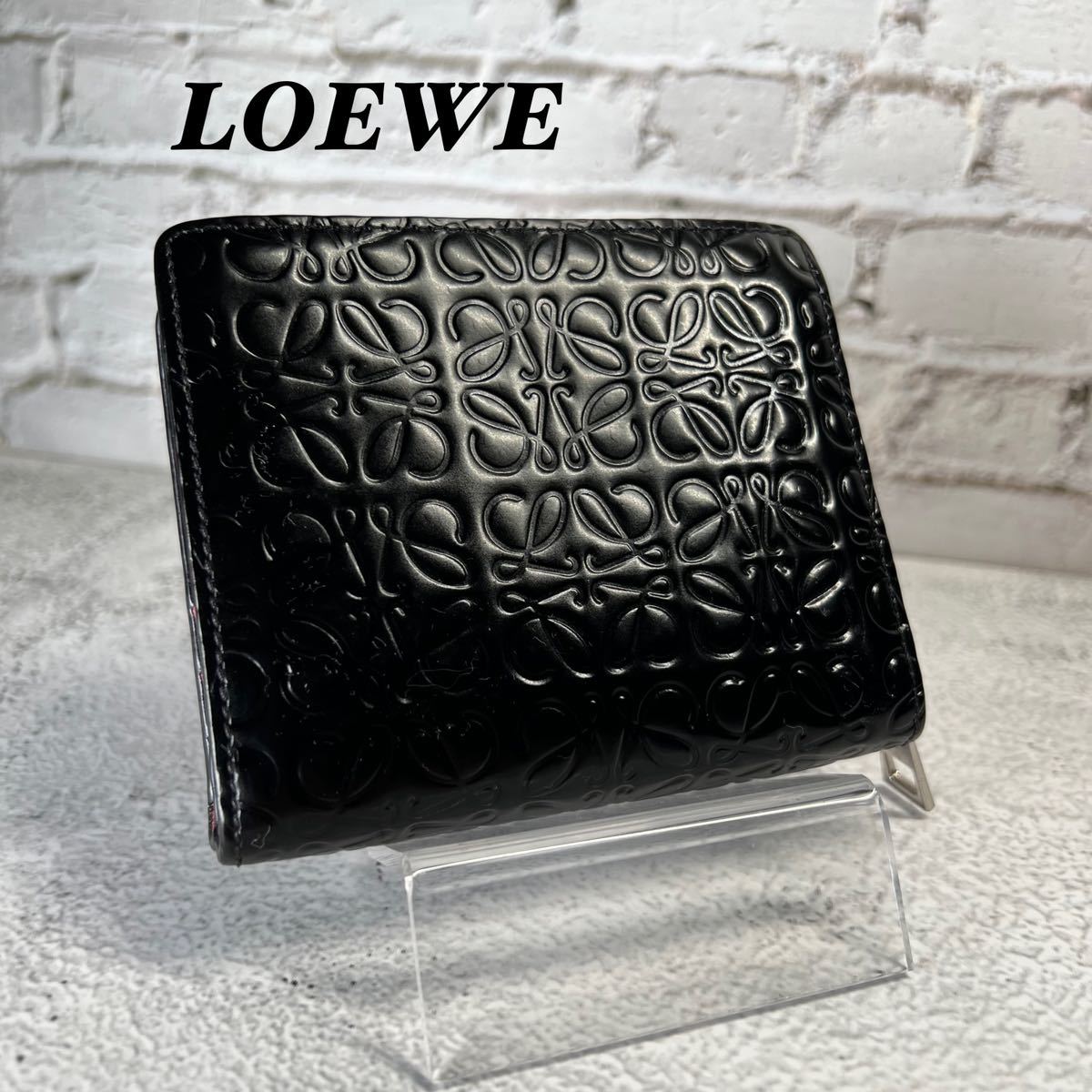 注目 折り財布 アナグラム リピート LOEWE ロエベ ブラック ピンク 黒