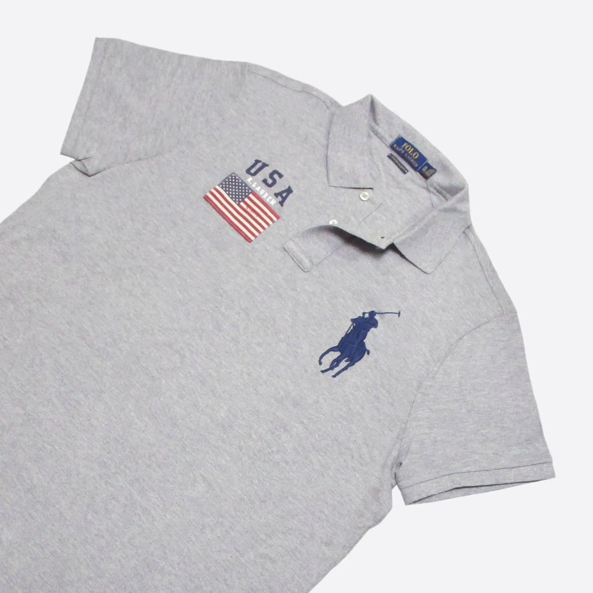 ★SALE★Ralph Lauren/ラルフローレン★USAフラッグビッグポニーポロシャツ (Heather Grey/XL)_画像2