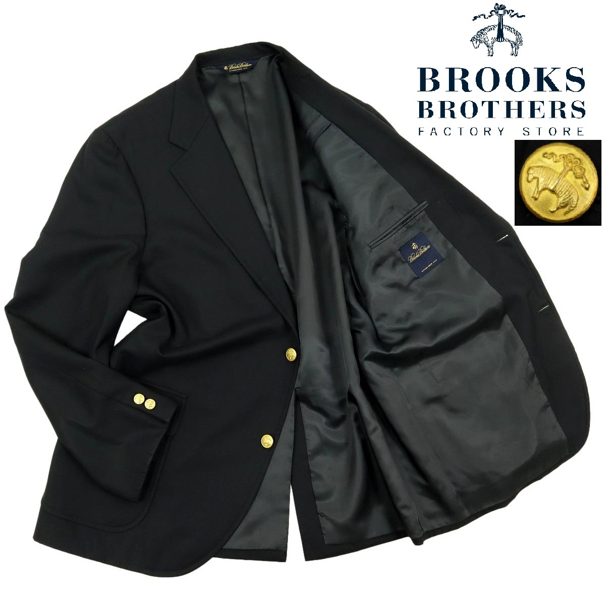 【S2846】【美品】【金釦】【ビッグサイズ44】BROOKS BROTHERS ブルックスブラザーズ テーラードジャケット 紺ブレザー 金ボタン