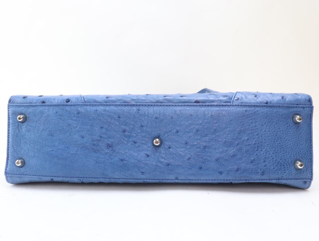 2308-54 JRA 338 オーストリッチ製 ハンドバッグ ブルー系 銀金具の画像5