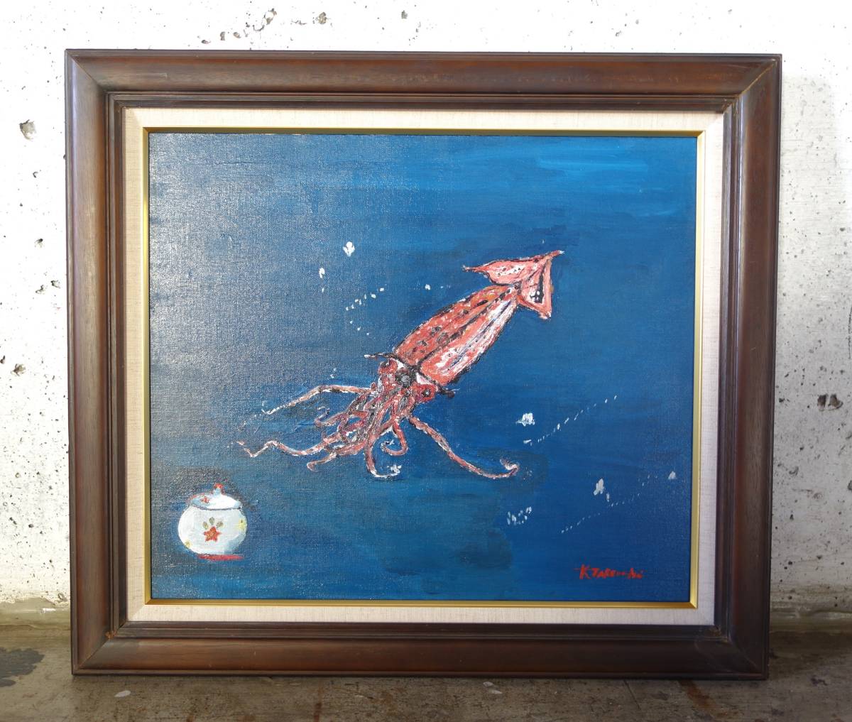  modern times art art * oil painting oil painting * work name of product summer ... salt from go in squid ..* author unknown K.TAKEUCHI autograph equipped *F10 number 530×455.