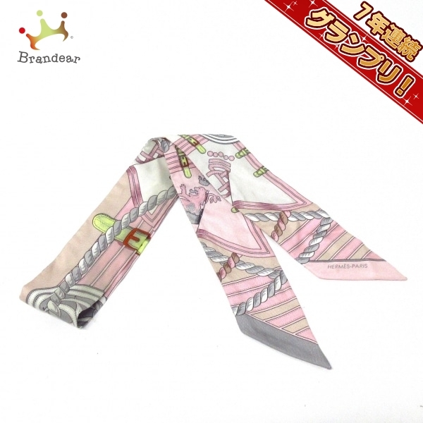 【メーカー直売】 エルメス HERMES ツイリー ピンク×ライトグレー スカーフ スカーフ