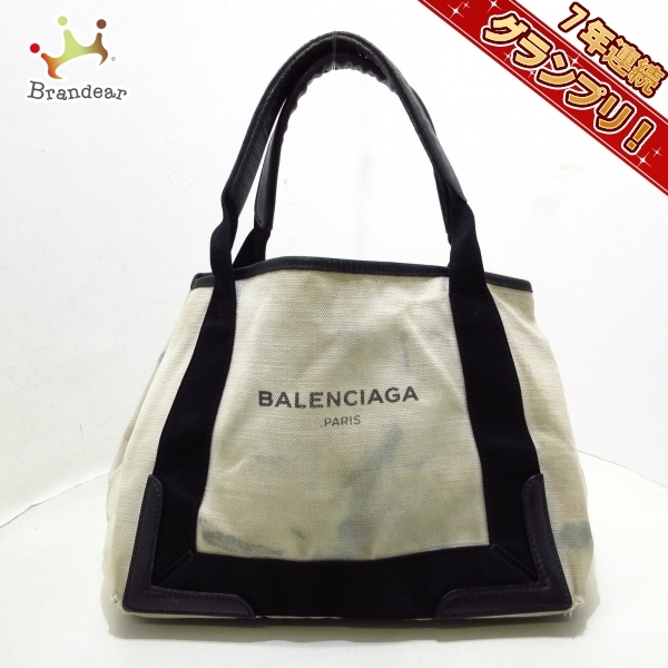 かわいい新作 バレンシアガ BALENCIAGA トートバッグ 339933 ネイビーカバS キャンバス×レザー アイボリー×黒 バッグ かばん、バッグ