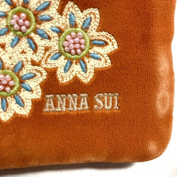 アナスイ ANNA SUI 小物入れ - レーヨン オレンジ×ライトイエロー×マルチ ポケットティッシュケース/刺繍/フラワー(花)/ビーズ 美品 財布_画像5