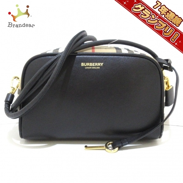 大流行中! レザー×ジャガード ショルダーバッグ ENGLAND LONDON BURBERRY バーバリーロンドンイングランド 黒×ベージュ×マルチ バッグ 美品 牛革 大流行中! レザー×ジャガード ショルダーバッグ ENGLAND LONDON BURBERRY バーバリーロンドンイングランド 黒×ベージュ×マルチ バッグ 美品 牛革