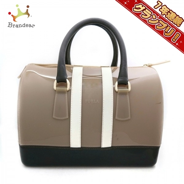 フルラ FURLA ハンドバッグ キャンディバッグ PVC(塩化ビニール)×レザー ベージュ×白×ダークブラウン バッグ