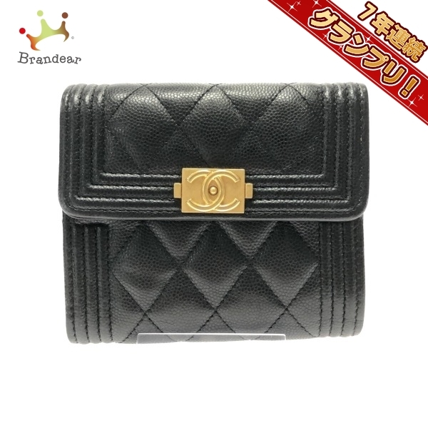 経典ブランド シャネル CHANEL 財布 31番台 ヴィンテージゴールド金具 黒 キャビアスキン ボーイシャネル,マトラッセ 3つ折り財布 女性用財布 経典ブランド シャネル CHANEL 財布 31番台 ヴィンテージゴールド金具 黒 キャビアスキン ボーイシャネル,マトラッセ 3つ折り財布 女性用財布