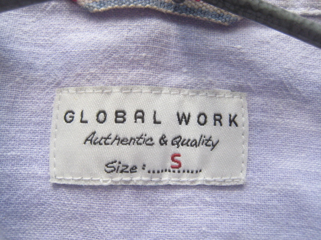 激シブ!!グローバルワーク GLOBAL WORK*麻55% 7分袖清涼リネンコットンシャツ S オックスフォードパープル_画像6