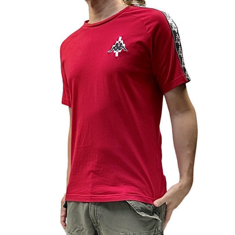 中古 MARCELO BURLON × kappa マルセロ バーロンブロン ×カッパ コラボ 胸ワンポイント 刺繍 BANDA バンダ  肩テープライン Tシャツ 赤 M