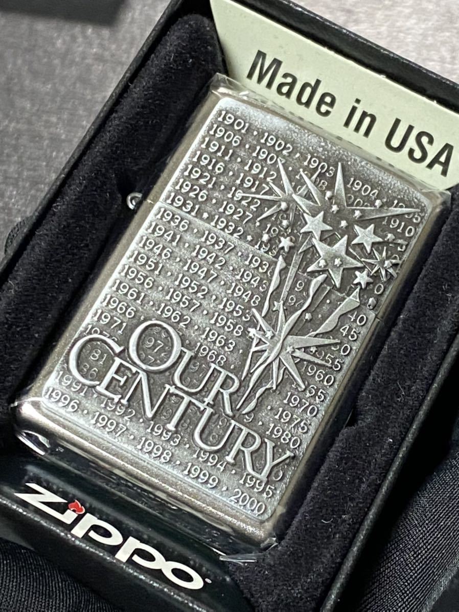 zippo OUR CENTURY 立体メタル 両面加工 希少モデル 2015年製 シルバーインナー 2015年製 ケース 保証書付き_画像1