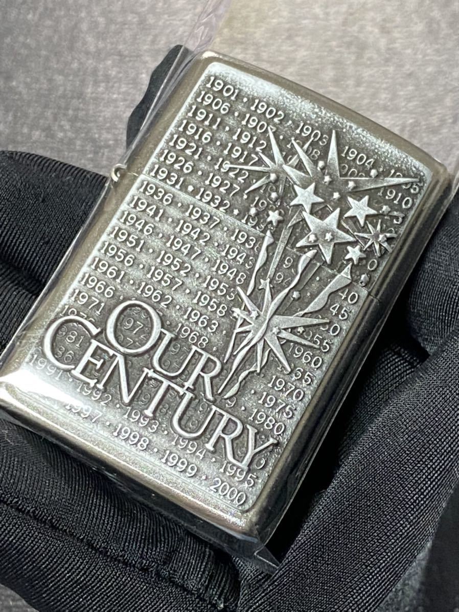 zippo OUR CENTURY 立体メタル 両面加工 希少モデル 2015年製 シルバーインナー 2015年製 ケース 保証書付き_画像2