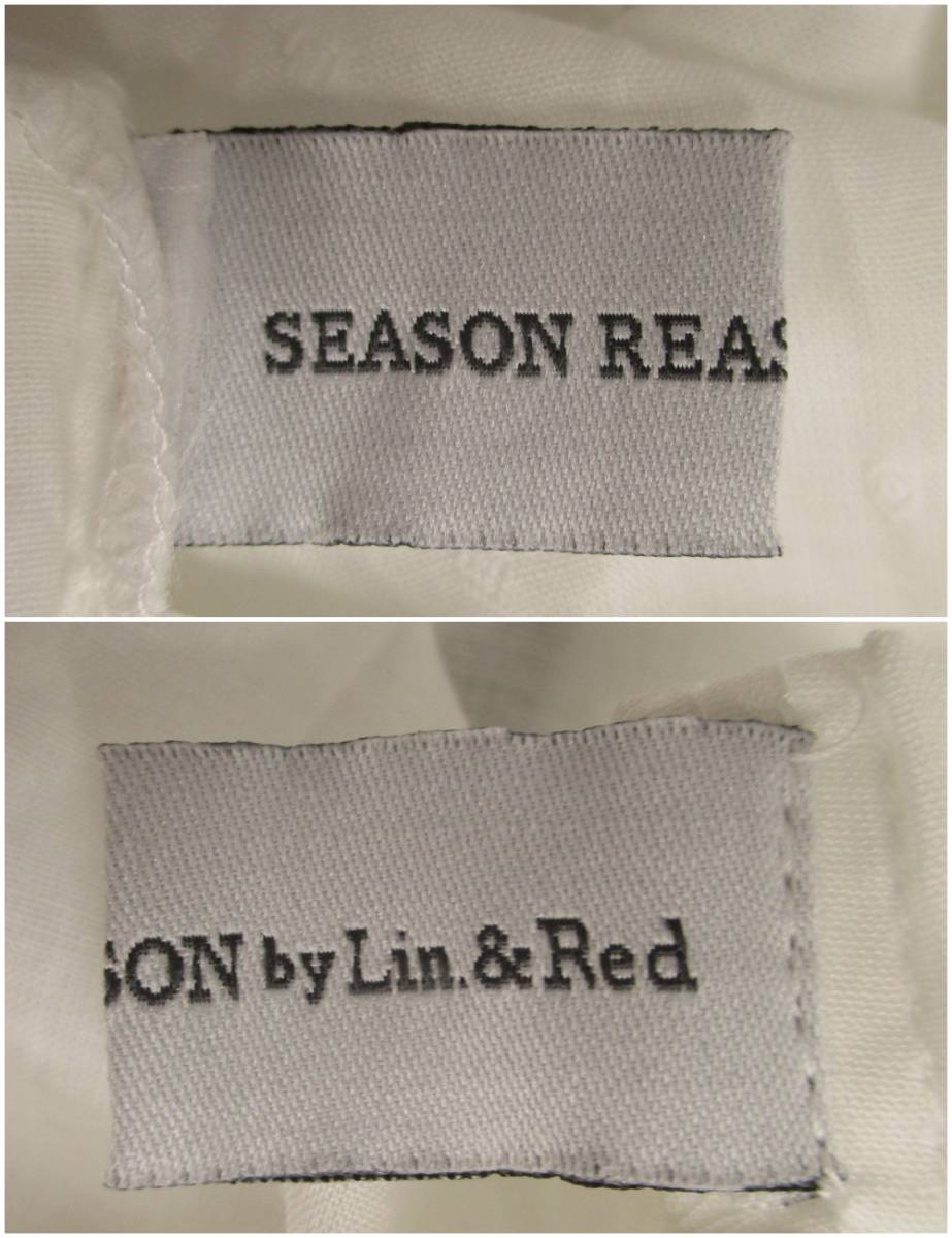 ★901【送料無料 新品タグ付】SEASON REASON by Lin. & red ドビーギャザー シャツ ボタン 白 フレンチスリーブ 薄手 透け感 春夏 綿 水玉_画像5