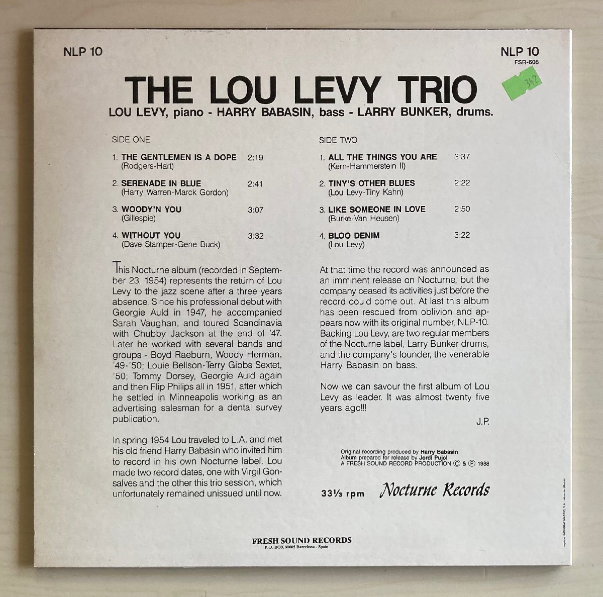 LPA22311 ルー・レヴィー・トリオ / THE LOU LEVY TRIO 輸入盤LP 盤良好 スペインの画像2