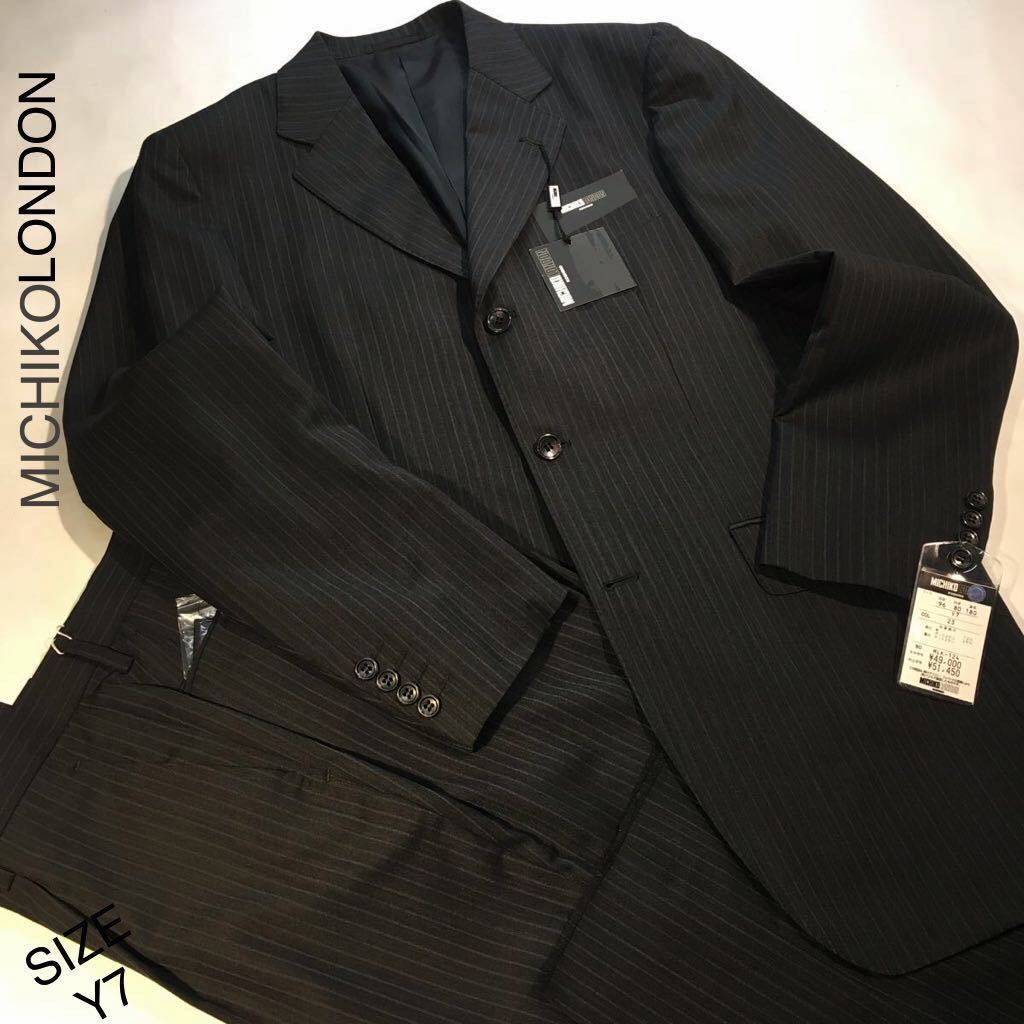 ★新品★未使用【大処分セール】MICHIKO LONDON /3ッ釦スーツセットアップ/本台場仕立て/サイズY7 /ピンストライプ柄系/チャコールグレー系_画像1