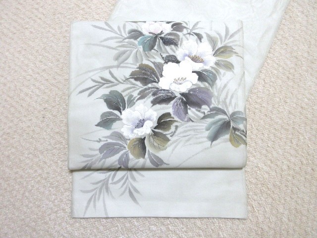 値下げ～夏袋帯・刺しゅう白い花・ミントグリーン　C-8_画像2