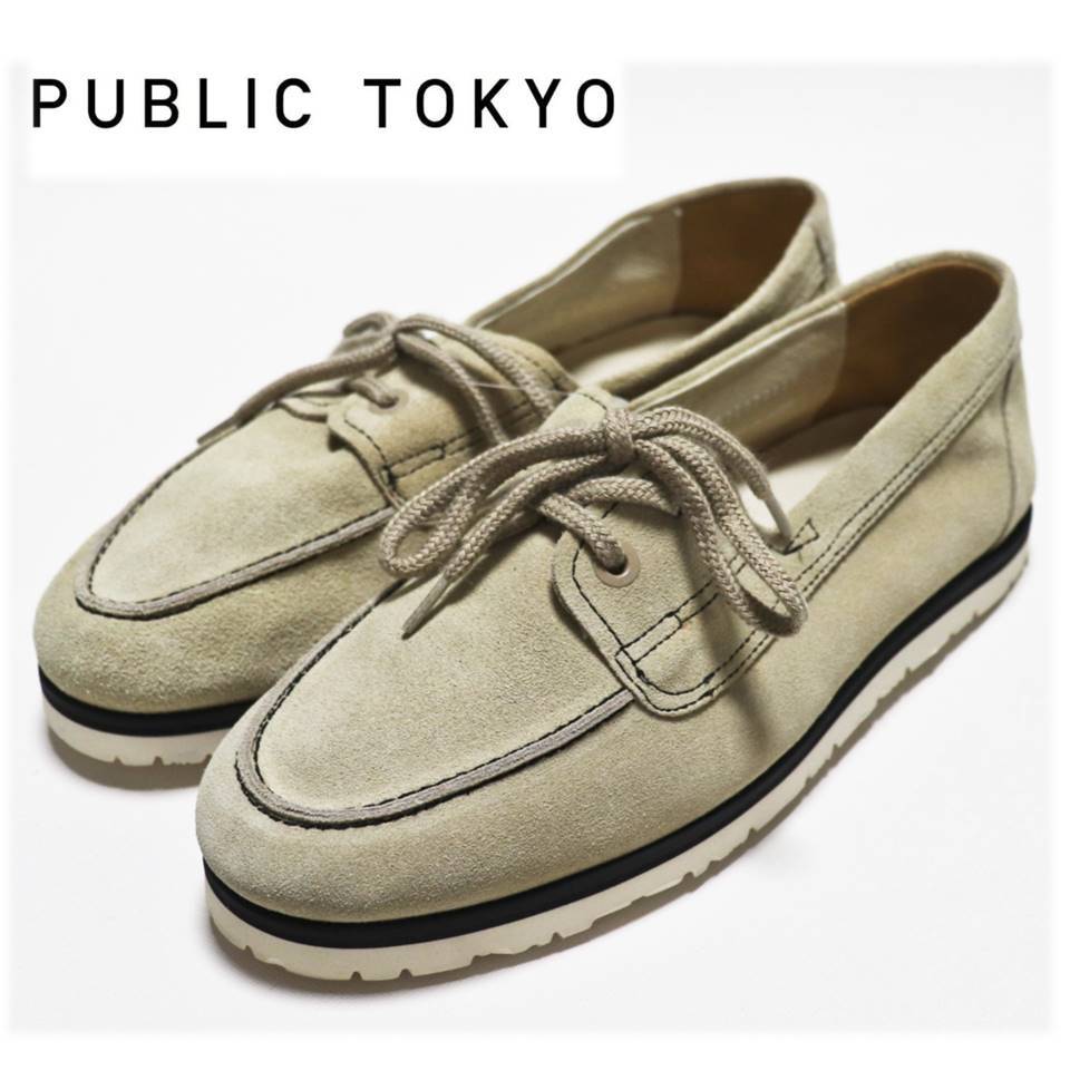 《PUBLIC TOKYO》箱付新品 訳有 定価20,900円 ビブラムソール スエードレザーデッキシューズ バブーシュ 2(26.5cm)A8456