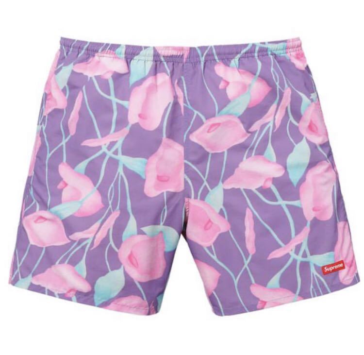 Supreme Nylon Water Short Purple Floral 18SS ユリ 海パン 紫 百合 S