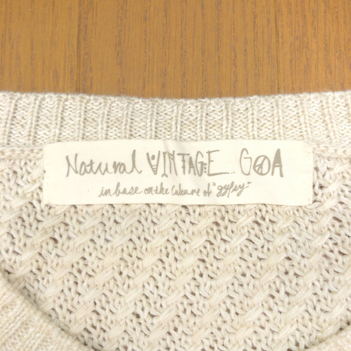 NATURAL VINTAGE GOA ナチュラル ヴィンテージ ゴア 麻 リネンブレンド ニット セーター F ベージュ 長袖 カットソー 国内正規品 女性用_画像3