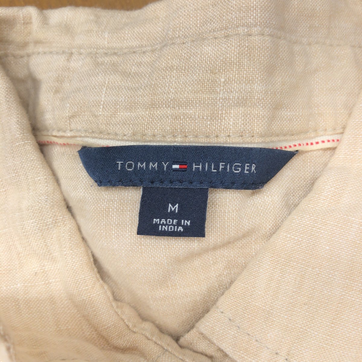 TOMMY HILFIGER トミーヒルフィガー 麻 リネン100% シャツ ワンピース M ベージュ 半袖 ミディ丈 国内正規品 レディース 女性用_画像3