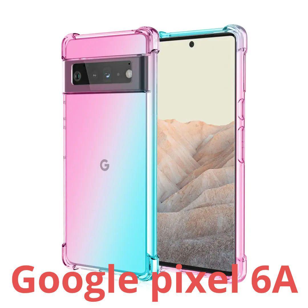 google PIXEL 6A グラデーション クリア ケースTPU耐衝撃/頑丈 丈夫 頑強/グーグル ピクセル６/ピンク グリーン/オーロラ/レインボー 虹色の画像1