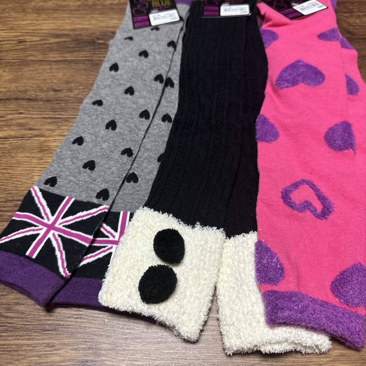  new goods Angel Blue over knee-high 3 pairs set cable braided Heart socks 19~21 elementary school student girl Kids going to school for children ANGEL BLUE