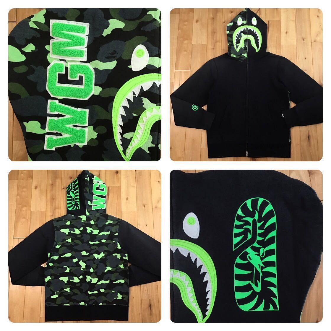 売れ筋がひ！ 迷彩 ネオン BAPE ape bathing a hoodie zip full shark