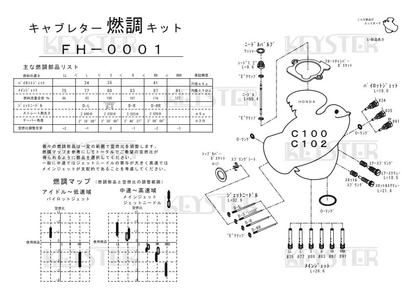 ■ FH-0001　スーパーカブ　C100　102　キャブレター リペアキット キースター　KEYSTER　燃調キット　2_画像3
