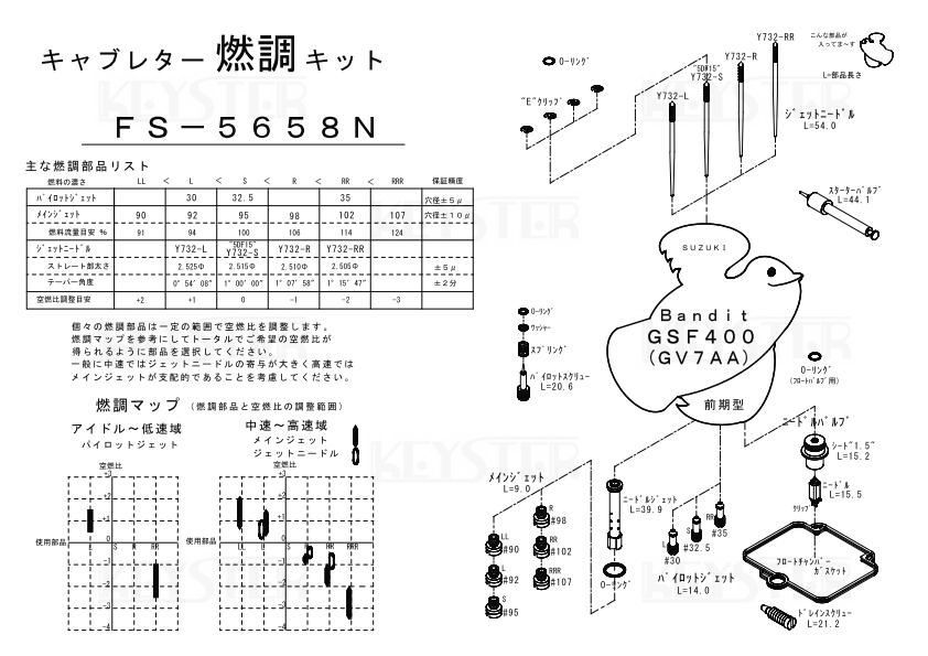 ■ FS-5658N　バンディット　GSF400　GK7AA 前期　キャブレター リペアキット　キースター　燃調キット_画像3