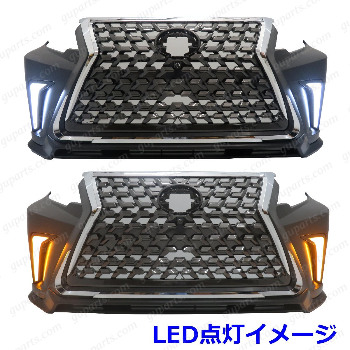 ランドクルーザー プラド 150 系 後期 → フェイスチェンジ スピンドル グリル タイプ フロント バンパー LED フォグ スポイラー メッキの画像4