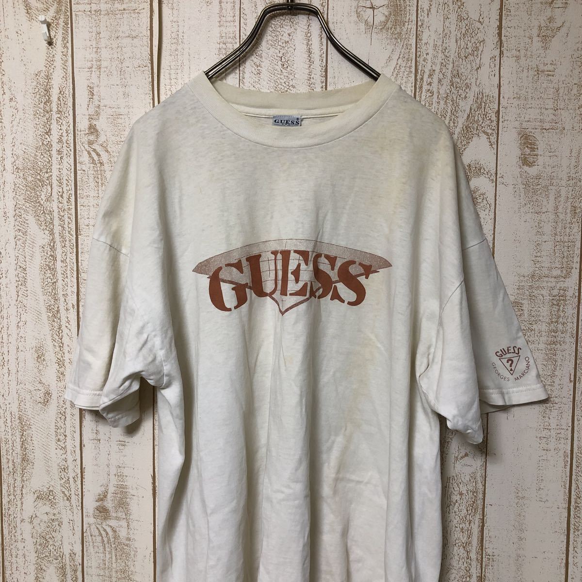 Y2303064 GUESS ゲス ロゴプリント 半袖 クルーネック Tシャツ メンズ 大きいサイズ コットン100% ダメージ カッコいい 古着の醍醐味_画像1