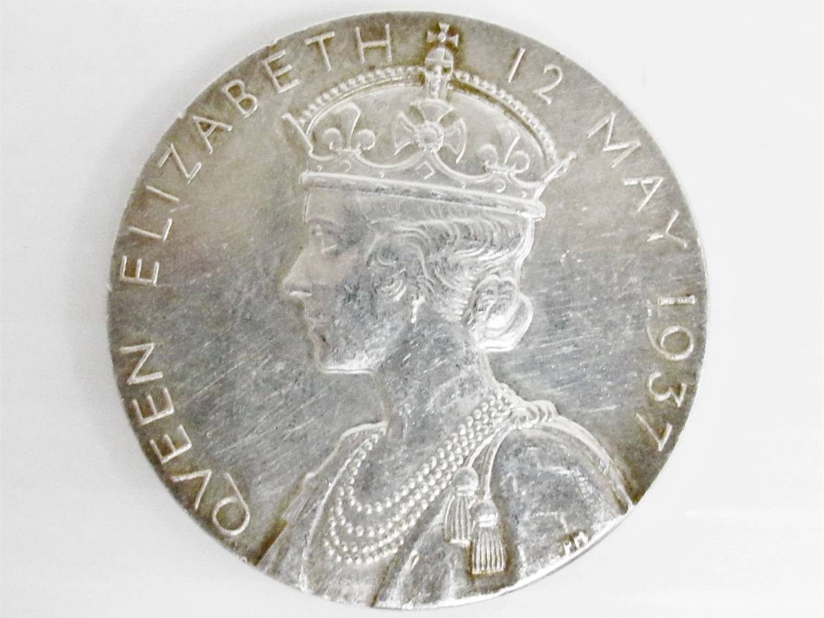 イギリス 1937年 ジョージ6世 戴冠 銀メダル GEORGEⅥ CROWNED 12 MAY 1937 エリザベス女王 直径約31.5cm 重量15.3ｇ 詳細不明 kd_画像3