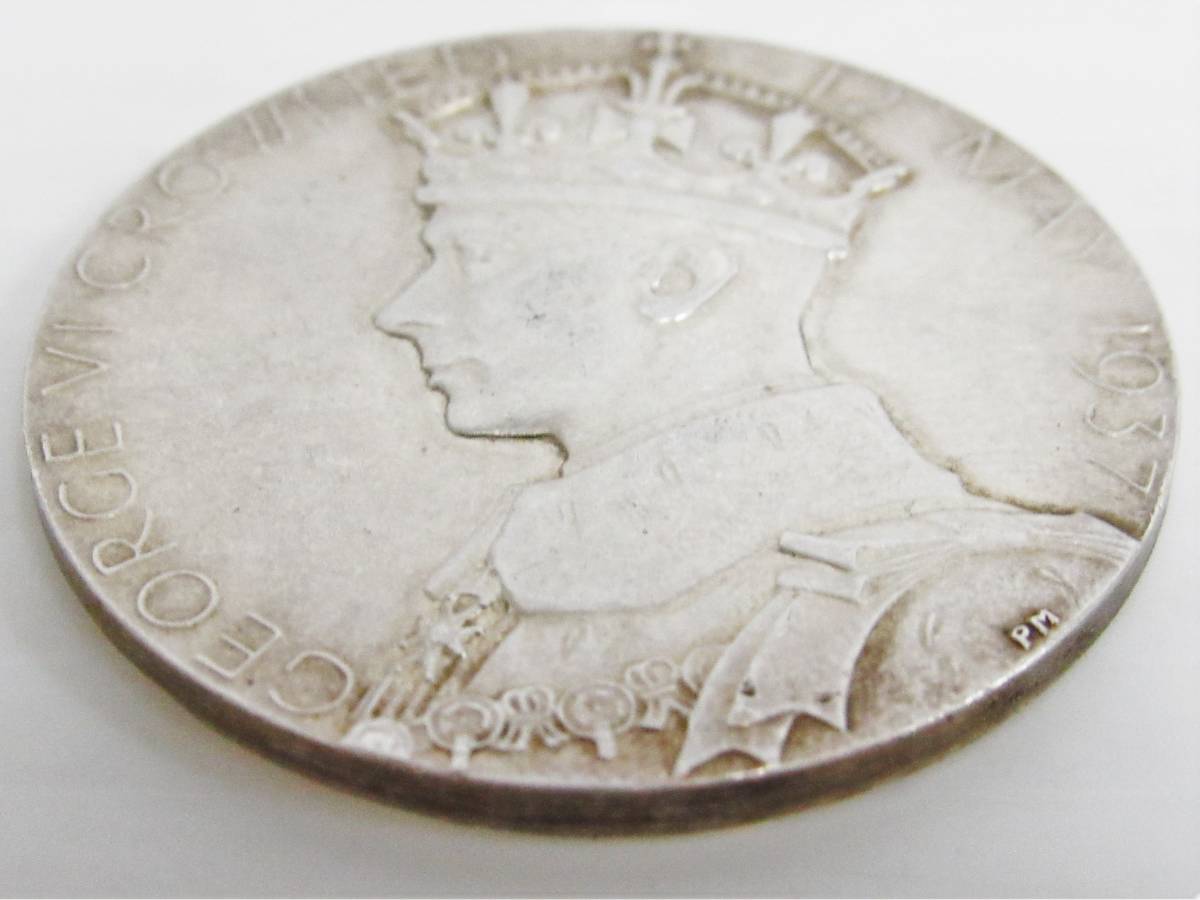 イギリス 1937年 ジョージ6世 戴冠 銀メダル GEORGEⅥ CROWNED 12 MAY 1937 エリザベス女王 直径約31.5cm 重量15.3ｇ 詳細不明 kd_画像2