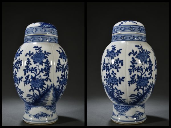 値引きする「清陶磁器青花花卉紋蓮子蓋罐」染付置物擺件古賞物中国古