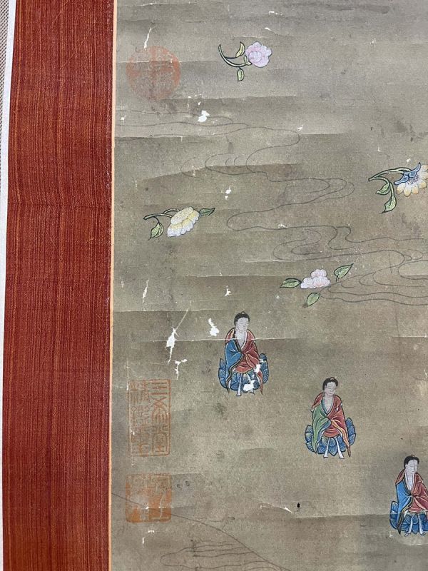 真作 中国書画「清 丁觀鵬 千手観音図」肉筆絹本 掛け軸 書画立軸 巻き物 古美術 旧蔵出_画像9