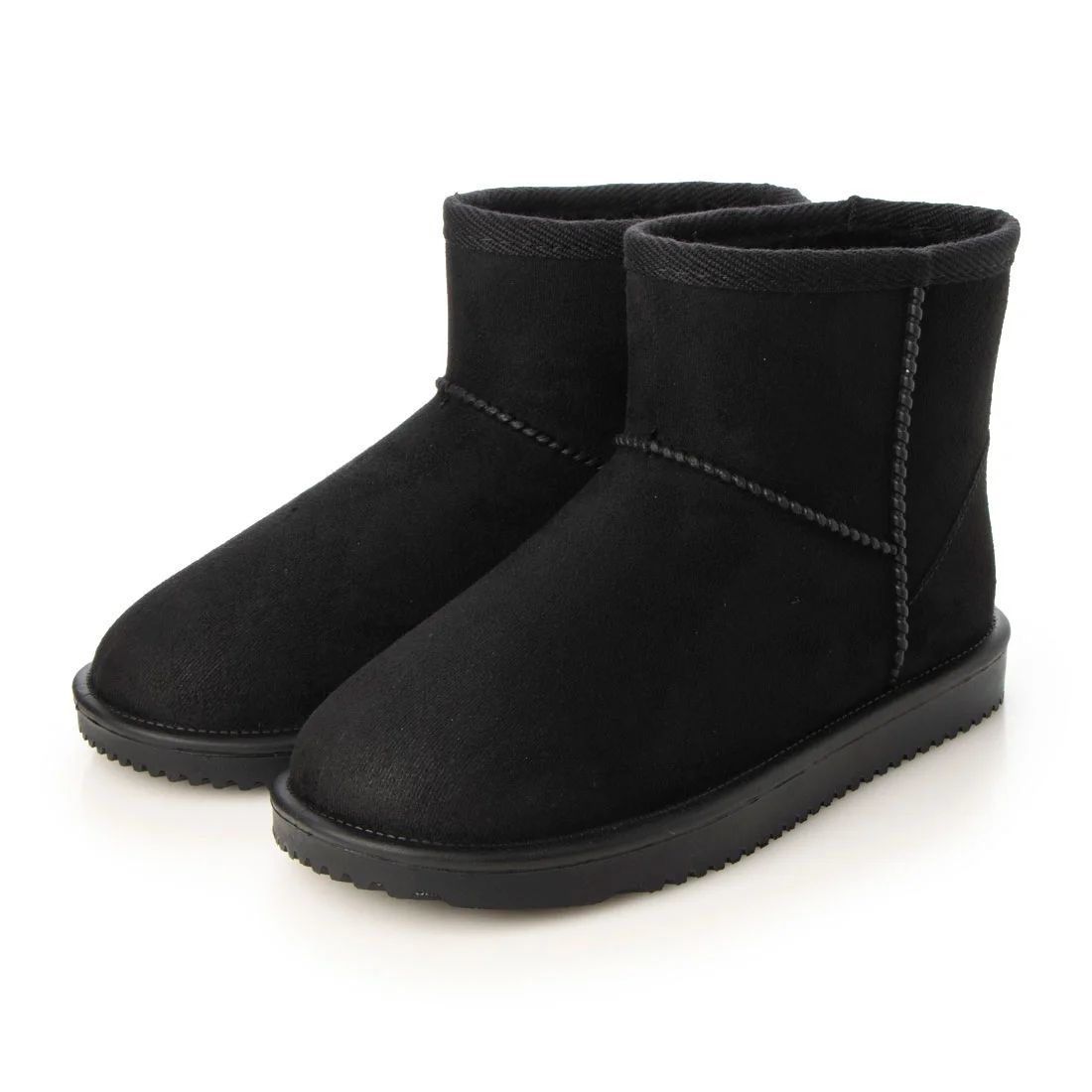 防寒ブーツ　ムートンブーツ　ショートブーツ　新品『22076-BLK-210』21.0cm　スウェード調　ファミリーサイズ