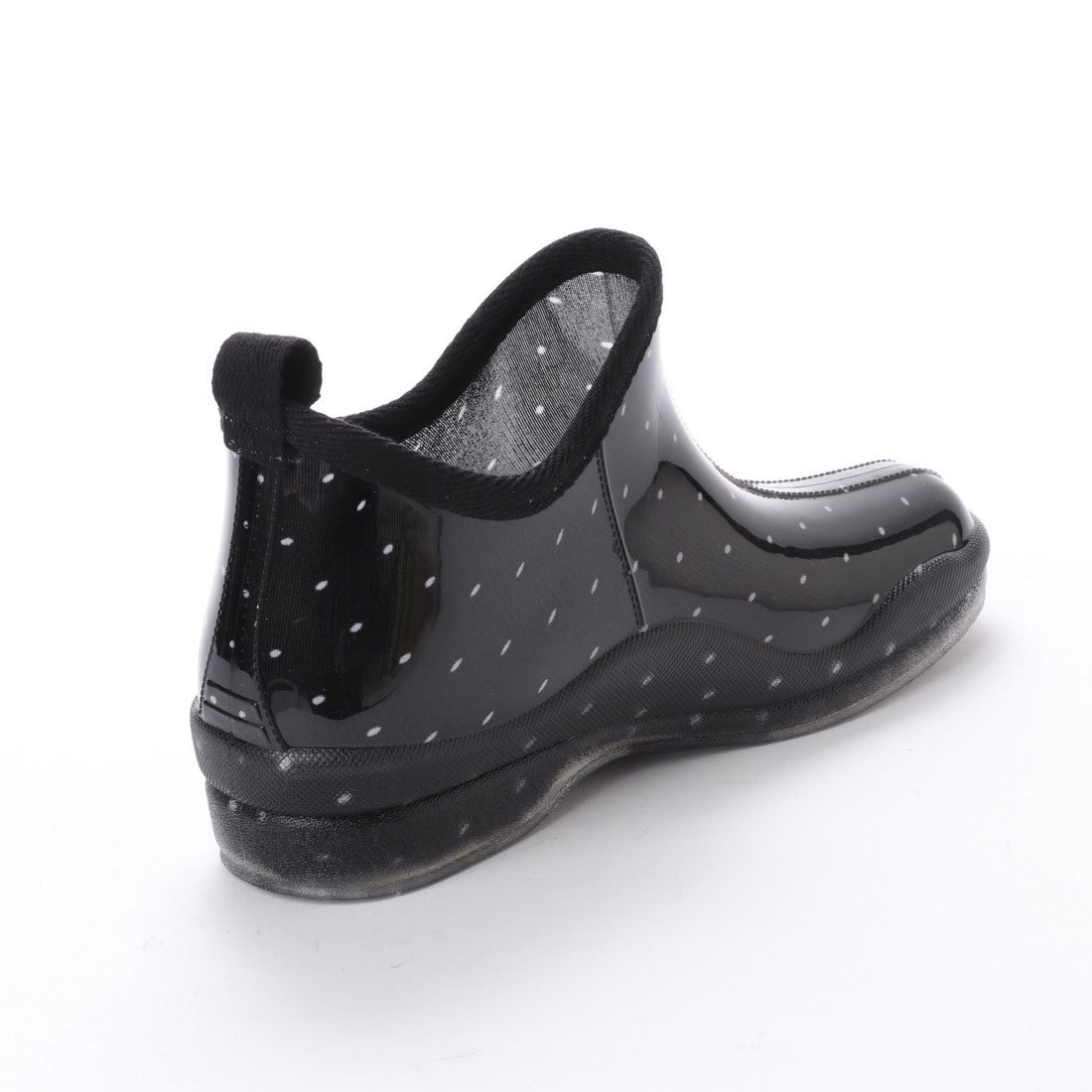 レインシューズ　ショート丈レインブーツ　ガーデニングブーツ　雨靴　新品『16029-BLK/DOT-LL』24.5cm～25.0cm　在庫一掃セール
