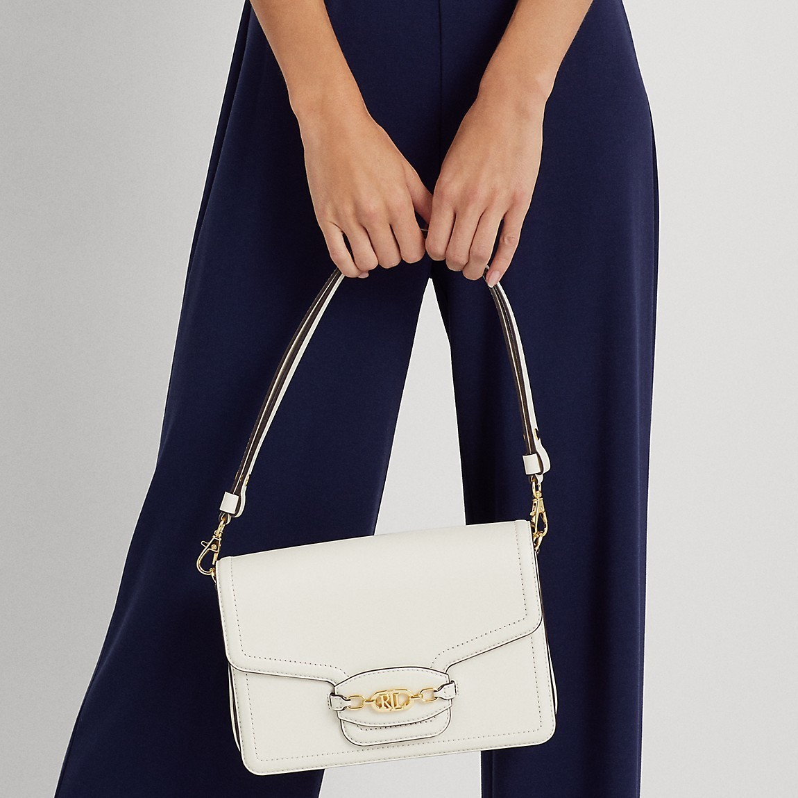 ローレンラルフローレン 新作 レザー ミディアム Sydnee ショルダー バッグ オフホワイト レディース LAUREN RALPH LAUREN 国内正規品