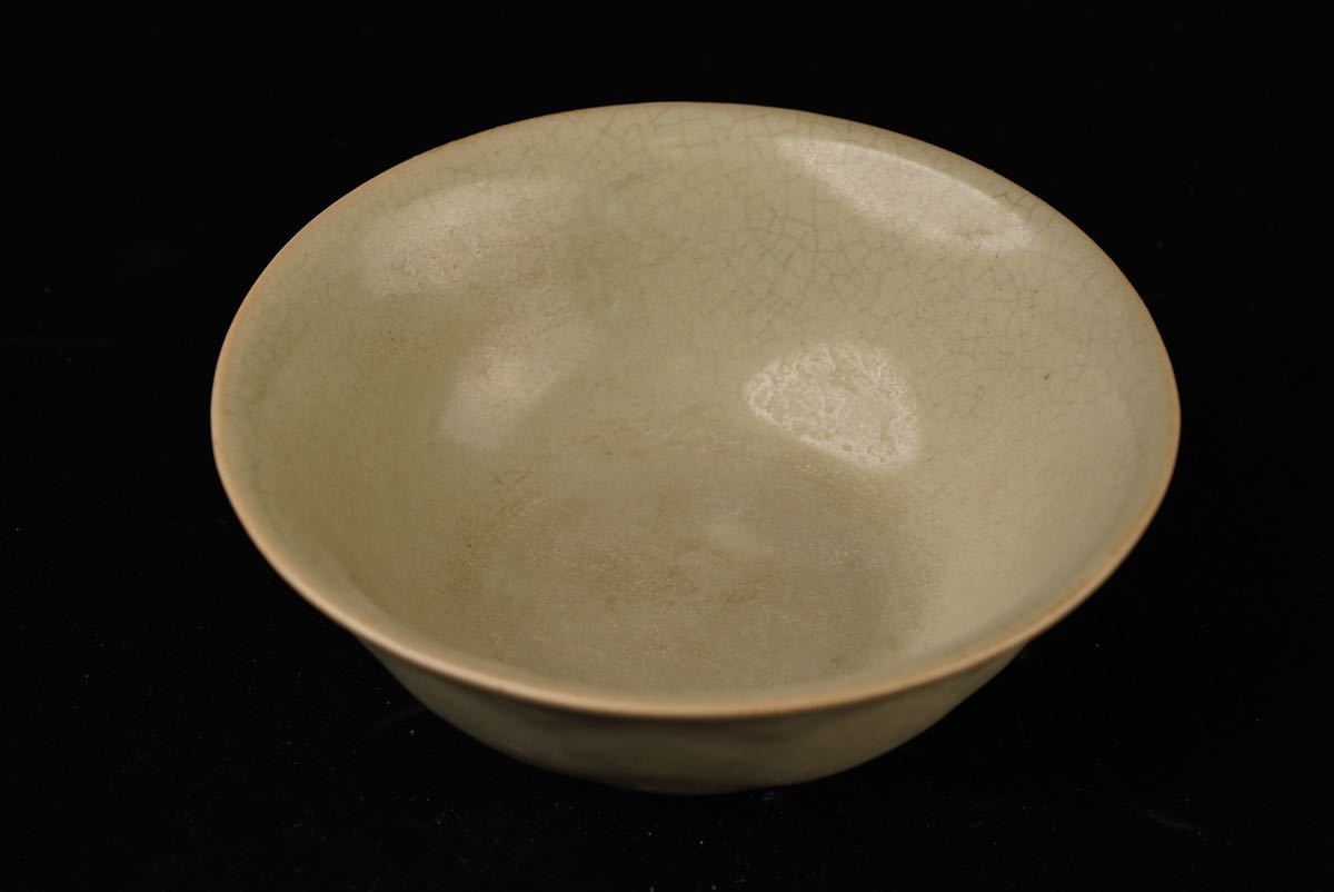 中国古美術 時代物 李朝 茶道具 磁器 青磁 茶碗-