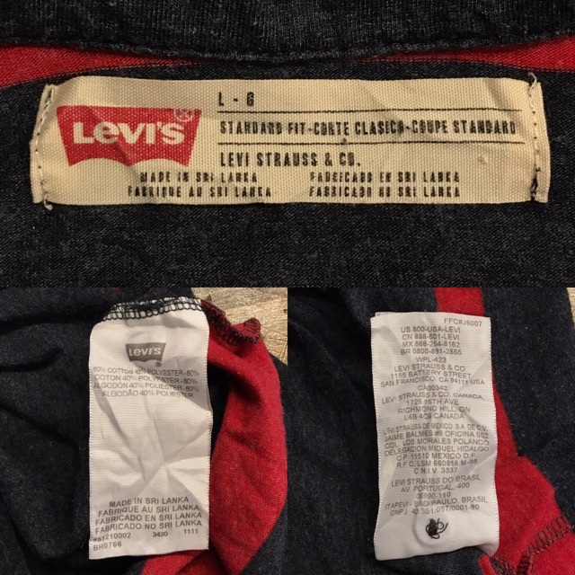 E141 メンズシャツ Levi's ポロ リーバイス アメカジ おしゃれ カジュアル 人気 コーデ ボーダー 柄 ネイビー レッド/ L_画像6