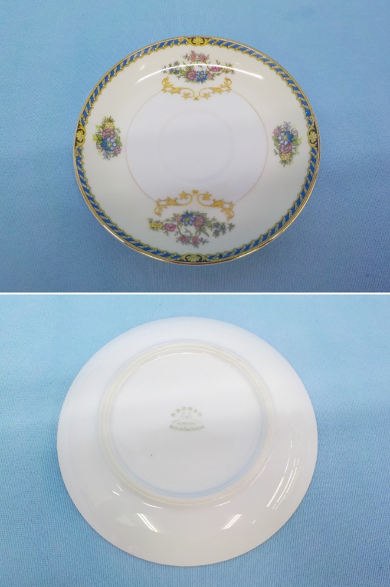 ◆洋食器 オールドノリタケ Noritake カップ＆ソーサー フラワーブーケ 2客セット 1912年頃 ヤジロベー印 金彩 日本陶器 大正 アンティーク_画像2