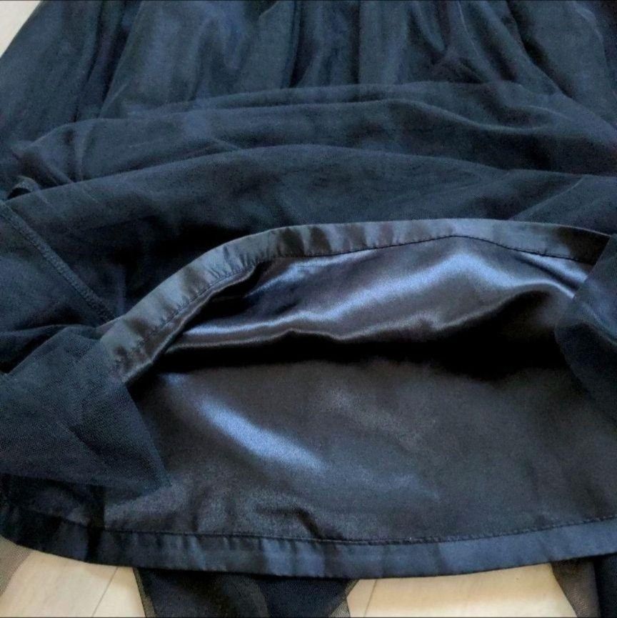 RETRO GIRL レトロガール ミドル丈チュール フレアスカート ブラック黒 きれいめ  ギャザースカート