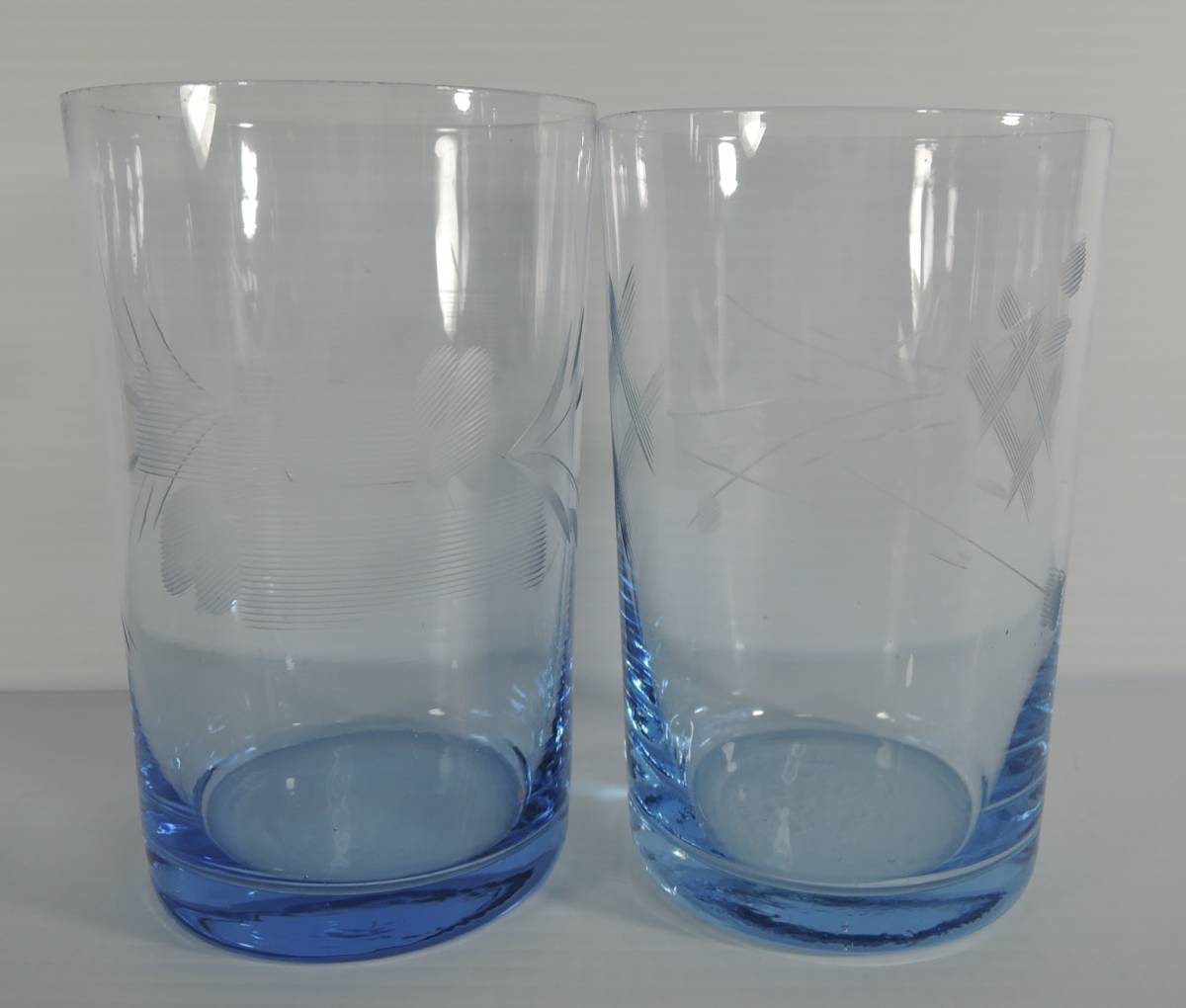 ☆11G　昭和レトロ■薄青色ガラス　グラス/ガラスコップ　２個■_画像2