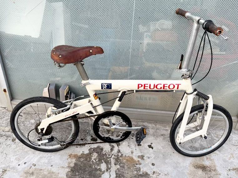 プジョーPEUGEOT PACIFC-18 年式不明 アルミ 折りたたみ 小径車 バイク タイヤ18インチ 7速 ホワイト