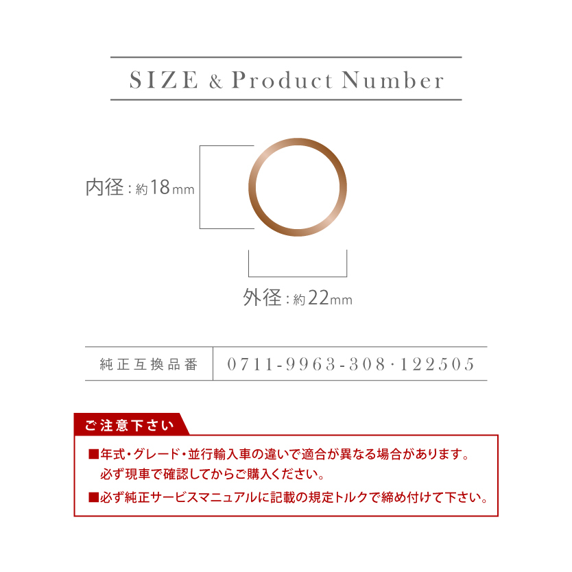 BMW 7シリーズ 760Li (F02) ドレンパッキン ドレンワッシャー M18 外径22mm 内径18mm 10枚セット 品番EUW01_画像3