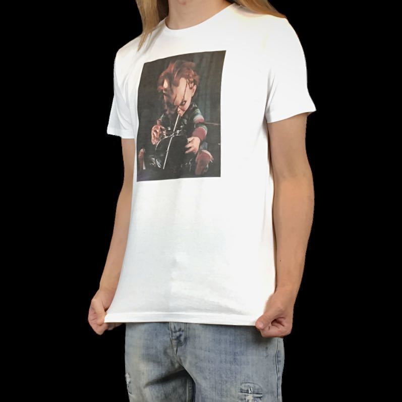 正規品直輸入】 S Tシャツ ホラー映画 グッドガイ人形 ストロー