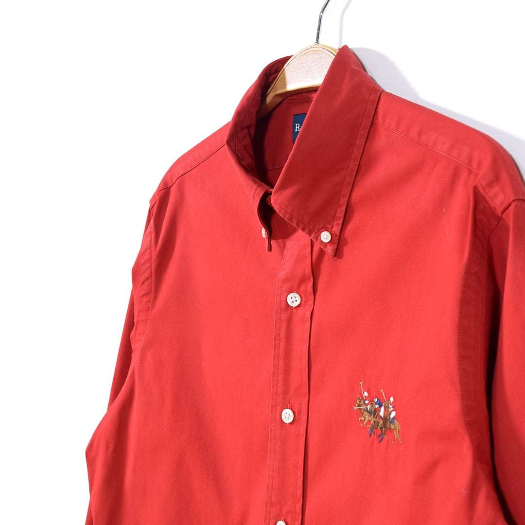 【送料無料】ラルフローレン ボタンダウンシャツ BDシャツ 3ポニー胸刺繍 CUSTOM FIT 赤 レッド サイズM RALPH LAUREN 古着 @CA1093_画像3