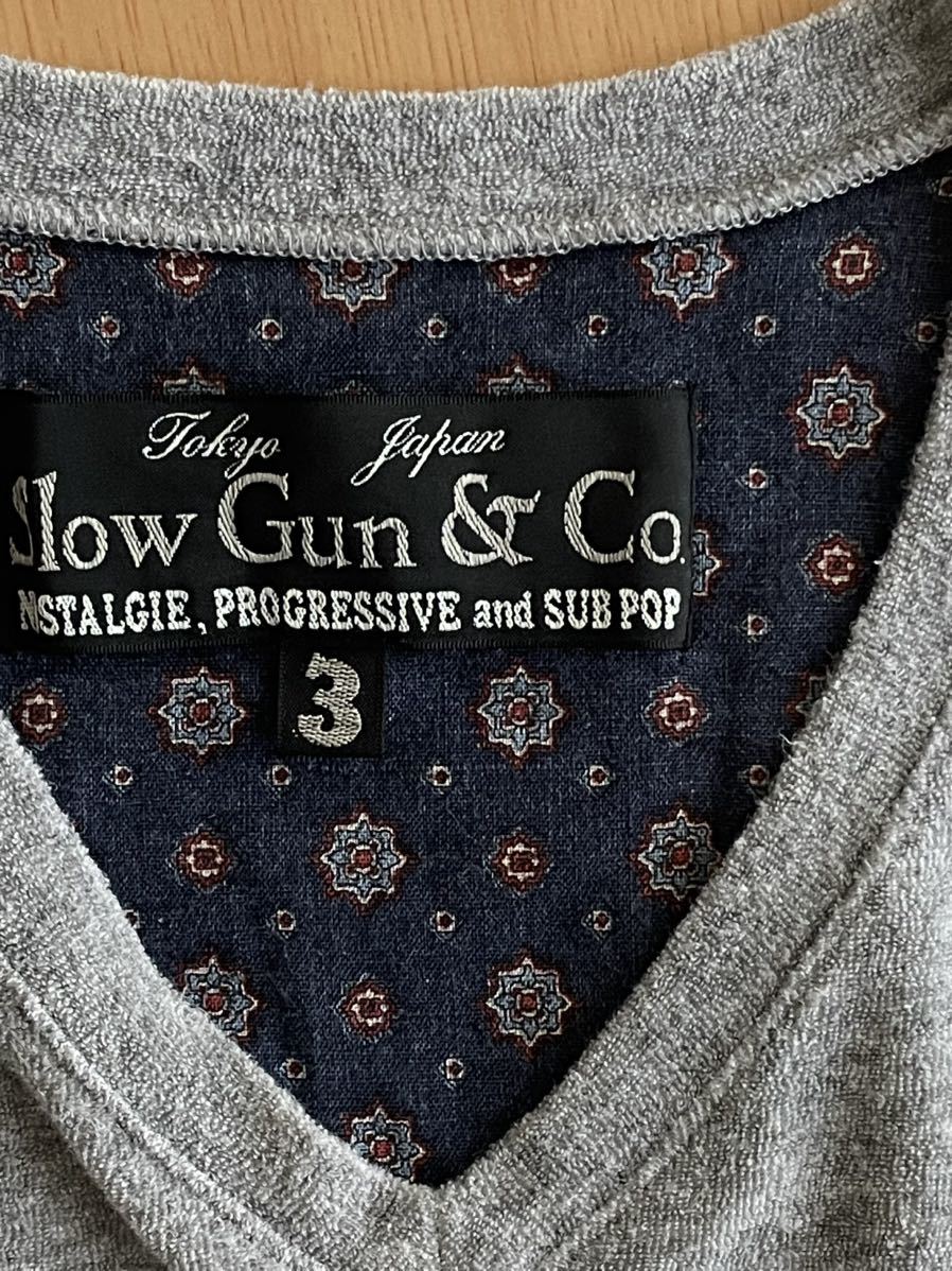 Slow Gun&Co. スロウガンＶネック パイル地　胸刺繍入り半袖Tシャツ　サイズ3_画像6