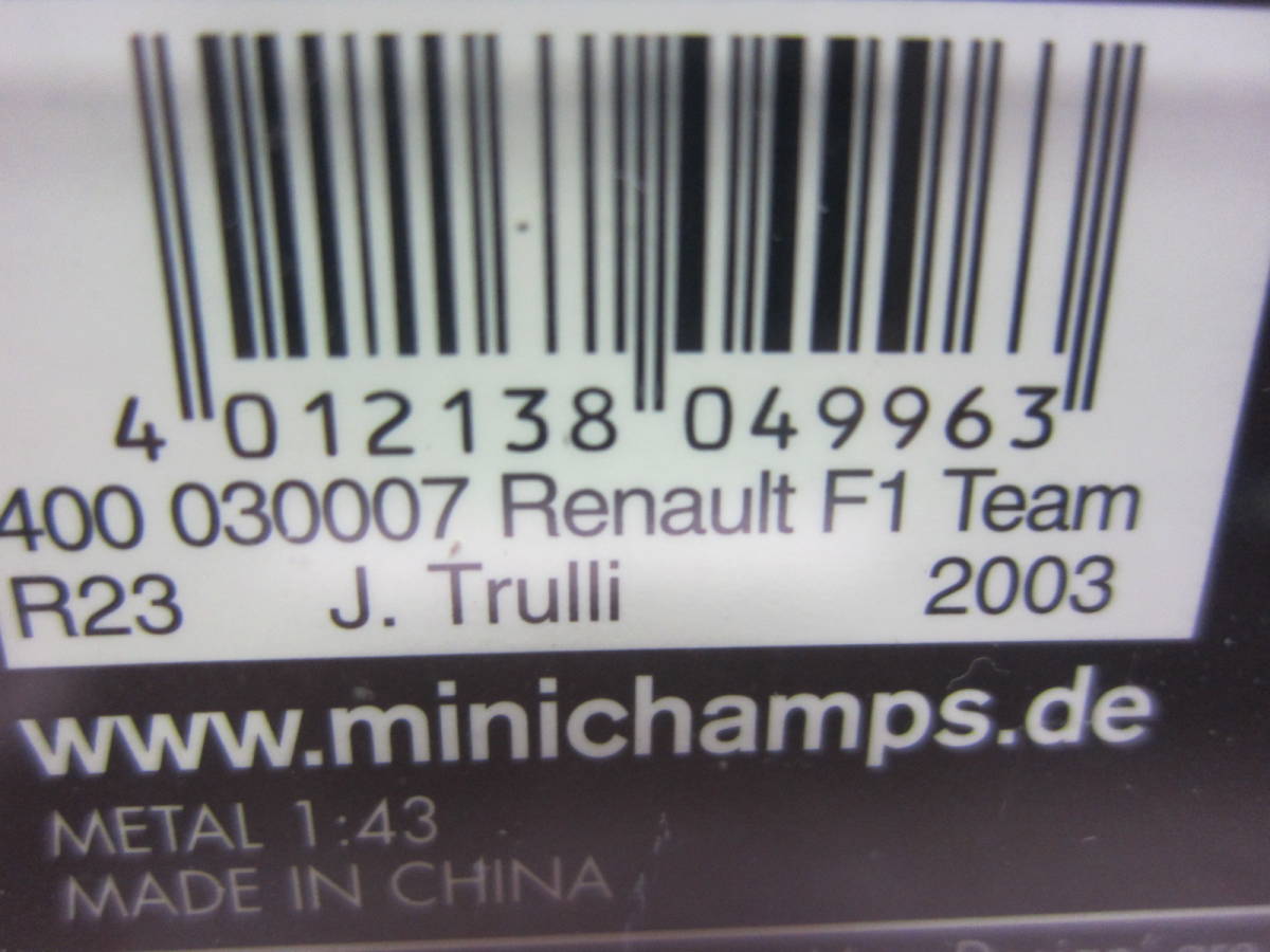 ミニチャンプス 1/43 F1 RENAULT F1 TEAM R23 J.Trulli 2003_画像3