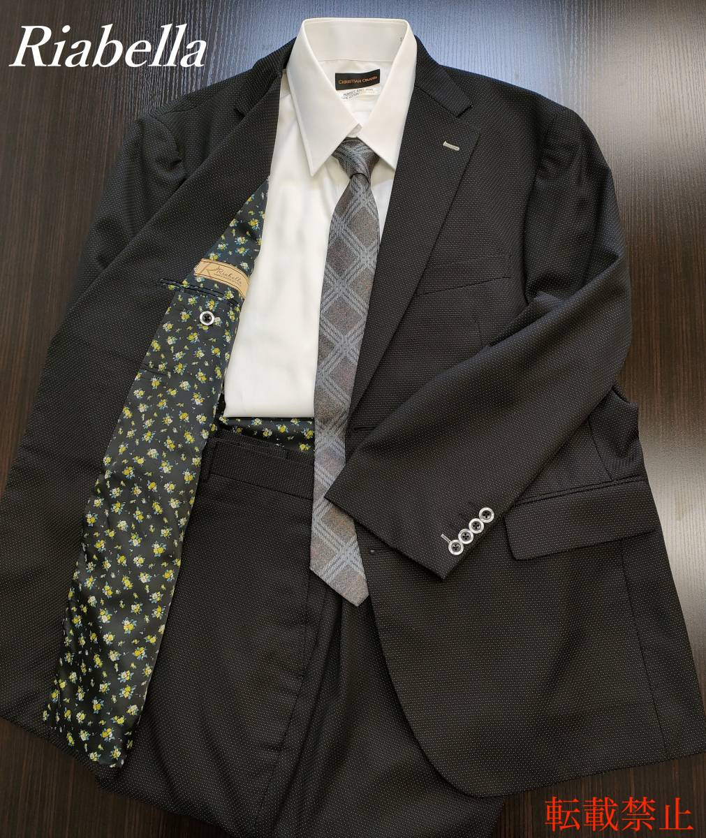 定番 Riabella生地 ブラック メンズ スーツ XLサイズ以上